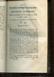 Extrait du Journal de Paris, des 11, 12 & 13 Mars 1790 - N°52 - Affaire du Prévôt de Marseille - Décrets sur les droits féodaux - Prise de parole de Marie-Louise Jouet, Religieuse Hospitalière du Couvent de St. Mandé à Vincennes
