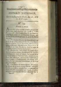 Extrait du Journal de Paris, des 15, 16 & 17 Avril 1790 - N°19 - Discussion sur les biens ecclésiastiques - Discussions sur les financements et les assignats - Affaire des Juifs de l'Alsace et de la Lorraine