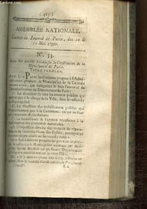 Extrait du Journal de Paris, des 10 & 11 Mai 1790 - N°33 - Suites des articles sur la Constitution de la Municipalité de Paris - Financement de travaux - Discussions sur l'organisation judiciaire - Motion sur les poids et mesures par l'Evêque d'Autun