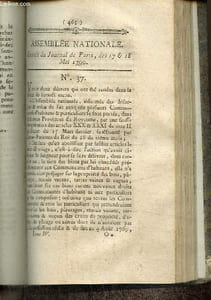 Extrait du Journal de Paris, des 17 & 18 Mai 1790 - N°37 - Discours d'une députation de la Bazoche - Affaire de la fouille de Versailles - Décret pour stopper les actions de déforestation - Projet d'une déclaration de fraternité à toutes les nations