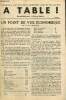 A Table ! Supplément alimentaire, n°XXXVII (avril 1956) : Un point de vue économique (H.-Ch. Geffroy) / Menus-types d'avril / Analyse bio-magnétique ...