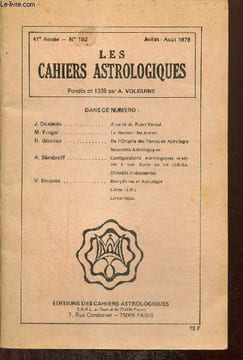 Les Cahiers Astrologiques, 41e année, n°192 (juillet-août 1978) : La hauteur des Astres (M. Froger) / De l'origine des temps en Astrologie (R. ...