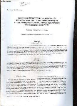 Espèces dominantes et biodiversité : relation avec les conditions édaphiques et les pratiques agricoles pour des prairies du marais du Cotentin ...
