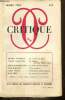 Critique, n°178 (mars 1962) : La trilogie de Hans Henny Jahnn (Yoram Bar-David) / Le poète comme critique (Serge Doubrovsky) / Unité de la culture ...