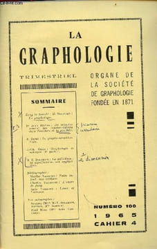 La graphologie n°100 cahier 4 1965 - M.Delamain la graphologie - du retentissement des représentations dans l'écriture et la peinture - la ...