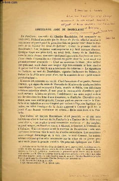 Tiré à part : Baudelaire juge de Baudelaire par André Ferran - dédicace d'André Ferran.. Ferran André