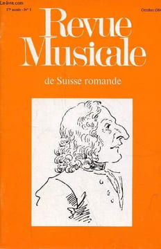 Revue musicale de Suisse romande n°3 37e année octobre 1984 - Lieux communs à propos de Vivaldi - le topos rhétorique de la guerre chez J.S.Bach - ...