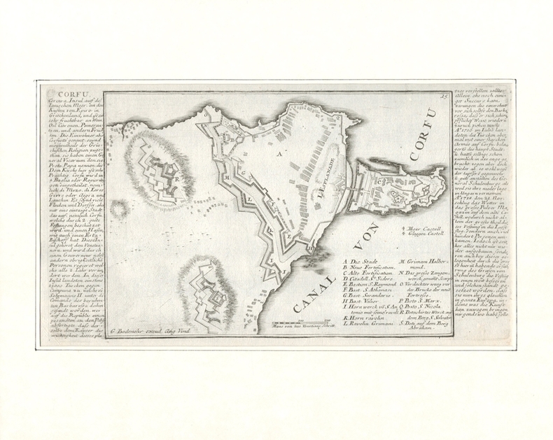 Corfu. (Befestigungsplan aus der Vogelschau). Gabriel Bodenehr (1664-1758) 