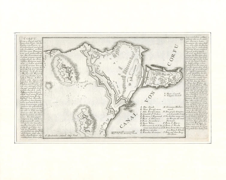 Corfu. (Befestigungsplan aus der Vogelschau). Gabriel Bodenehr (1664-1758) 