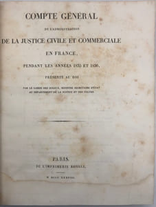 COMPTE GÉNÉRAL de l'administration de la justice civile et commerciale en France. pendant les années 1835 et 1836, présenté au roi par le garde des sceaux, ministre secrétaire d'état au département de la justice et des cultes