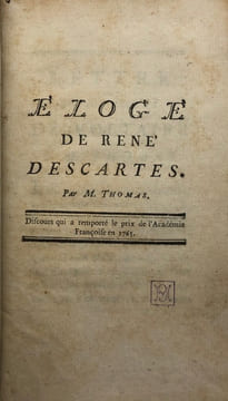 Eloge de René Descartes. Discours qui a remporté le prix de l'Académie Françoise en 1765. THOMAS (Antoine-Léonard)