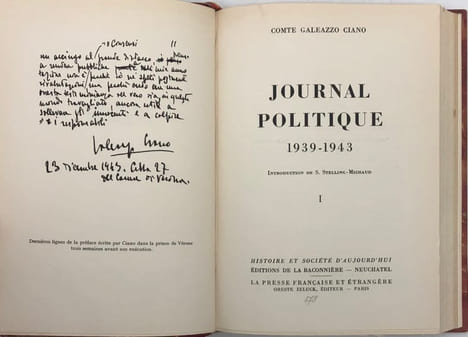 Journal politique (1939-1943). Introduction de S. Stelling-Michaud. CIANO (Galeazzo)