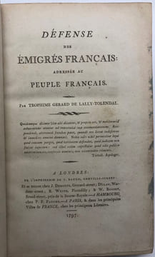 Défense des émigrés français. adressée au peuple français. LALLY-TOLLENDAL (Trophime-Gérard de)