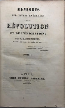 Mémoires sur divers événements de la Révolution et de l'Émigration.. DAMPMARTIN (Anne-Henri Cabet de)