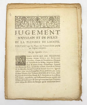 [Arrêts, édits, règlements].. [VOITURAGE] 