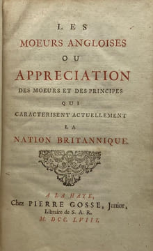 Les Moeurs angloises. ou Appréciation des moeurs et des principes qui caractérisent actuellement la nation britannique. [BROWN (John)]