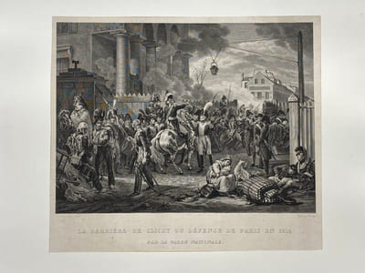La Barrière de Clichy. ou Défense de Paris en 1814 par la Garde Nationale. Peint par Horace Vernet. Gravé par Bovinet