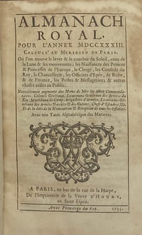 ALMANACH royal, pour l'année 1733.