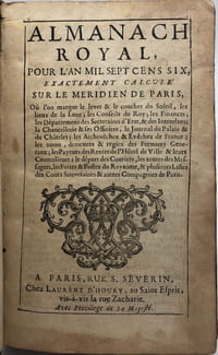 ALMANACH Royal, pour l'an 1706. exactement calculé sur le méridien de Paris