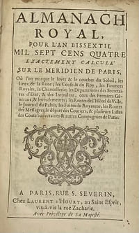 ALMANACH Royal, pour l'an bissextil 1704. exactement calculé sur le méridien de Paris
