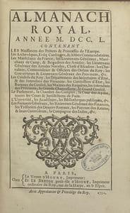 ALMANACH Royal, année 1750.