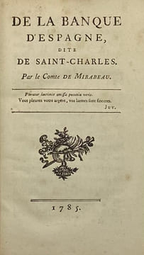 De la Banque d'Espagne, dite de Saint-Charles.. MIRABEAU (Honoré-Gabriel Riqueti de)