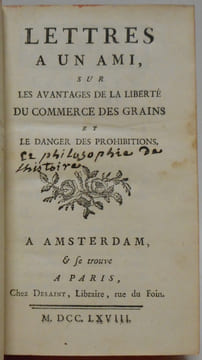 Lettres à un ami. sur les avantages de la liberté du commerce des grains et le danger des prohibitions. [LE TROSNE (Guillaume-François)]
