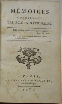 Mémoires concernant les écoles nationales.. [THELIS (Claude-Antoine de)]