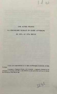 Une autre France. La seigneurie rurale en Basse Auvergne du XIVe au XVIe siècle. CHARBONNIER (Pierre)