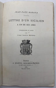 Lettre d'un Sicilien à un de ses amis. Introduction et notes par l'abbé Valentin Dufour