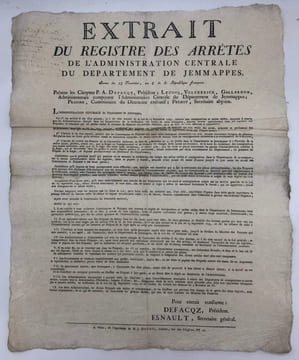 [Actes législatifs ou administratifs].. [DÉPARTEMENT DE JEMMAPES]. 