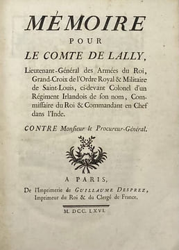 Mémoire pour le Comte de Lally. (..). Contre Monsieur le Procureur-Général. [AFFAIRE LALLY-TOLENDAL]. LALLY (Thomas-Arthur de).