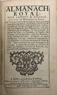 ALMANACH Royal, pour l'année 1718.