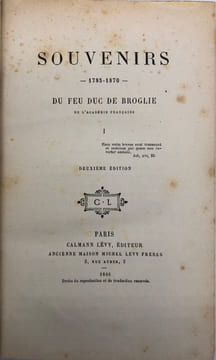 Souvenirs. 1785-1870. BROGLIE (Jacques-Victor-Albert de)