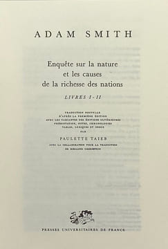 Enquête sur la nature et les causes de la richesse des nations. Traduction nouvelle d'après la première édition, avec les variantes des éditions ...