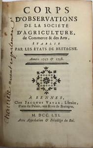 Corps d'observations de la Société d'agriculture, de commerce & des arts. établie par les États de Bretagne. Années 1757 & 1758