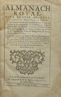 ALMANACH royal, pour l'année MCCXXX. calculé au méridien de Paris (..). Avec une table alphabétique des matières