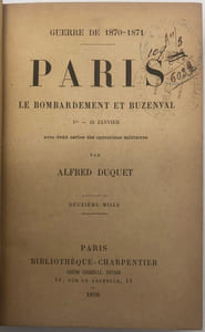 Guerre de 1870-1871. Paris, le bombardement et Buzenval. (1er-22 janvier)