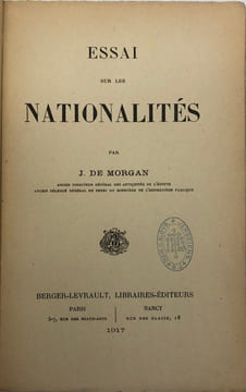 Essai sur les nationalités.. MORGAN (Jacques de).