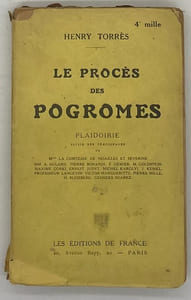 Le Procès des pogromes [sic]. Plaidoirie suivie des témoignages de Mmes la comtesse de Noailles et Séverine, MM. A. Aulard, Pierre Bonardi, F. Gémier, M. Goldstein, Maxime Gorki, Ernest Judet, Michel Karolyi, J. Kessel, professeur Langevin, Victor Margueritte, Pierre Mille, H. Sliosberg, Georges Suarez
