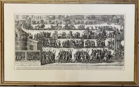 [Célébration des douze Césars dans une procession triomphale romaine] - Ornatissimi Triumphi, uti L : Paullus de Rege Macedonum Perse capto..ex vetustis lapidum, nummorum et Librorum monumentis accuratissima discriptio, Onuphrii Panvinii Veronensis inventoris Opera et aeneis formis Venetiis Ao. salutis MD. LXXX Greo : XIII.