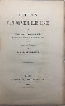 Lettres d'un voyageur dans l'Inde. Traduit de l'allemand par Ch. Letourneau. HAECKEL (Ernst).