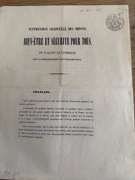 Suppression graduelle des impôts, bien-être et sécurité pour tous. en plaçant le commerce sous l'administration gouvernementale. [BERTRON (Adolphe)].