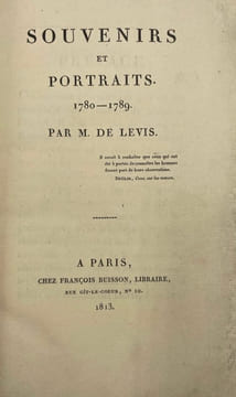 Souvenirs et portraits. 1780-1789. LEVIS (Pierre-Marc-Gaston de)