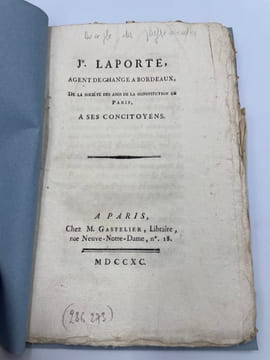 J. Laporte, agent de change à Bordeaux. de la Société des amis de la constitution de Paris, à ses concitoyens. LAPORTE (Jean).