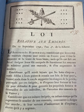 [Ensemble de dispositions législatives].. [ÉMIGRÉS]. 