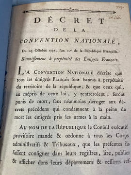 [Ensemble de dispositions législatives].. [ÉMIGRÉS]. 