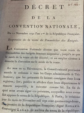 [Ensemble de dispositions législatives].. [ÉMIGRÉS]. 