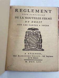 Règlement pour l'exécution de la nouvelle ferme du droit sur les cartes à jouer.
