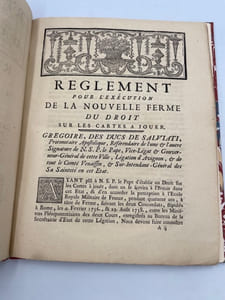 Règlement pour l'exécution de la nouvelle ferme du droit sur les cartes à jouer.
